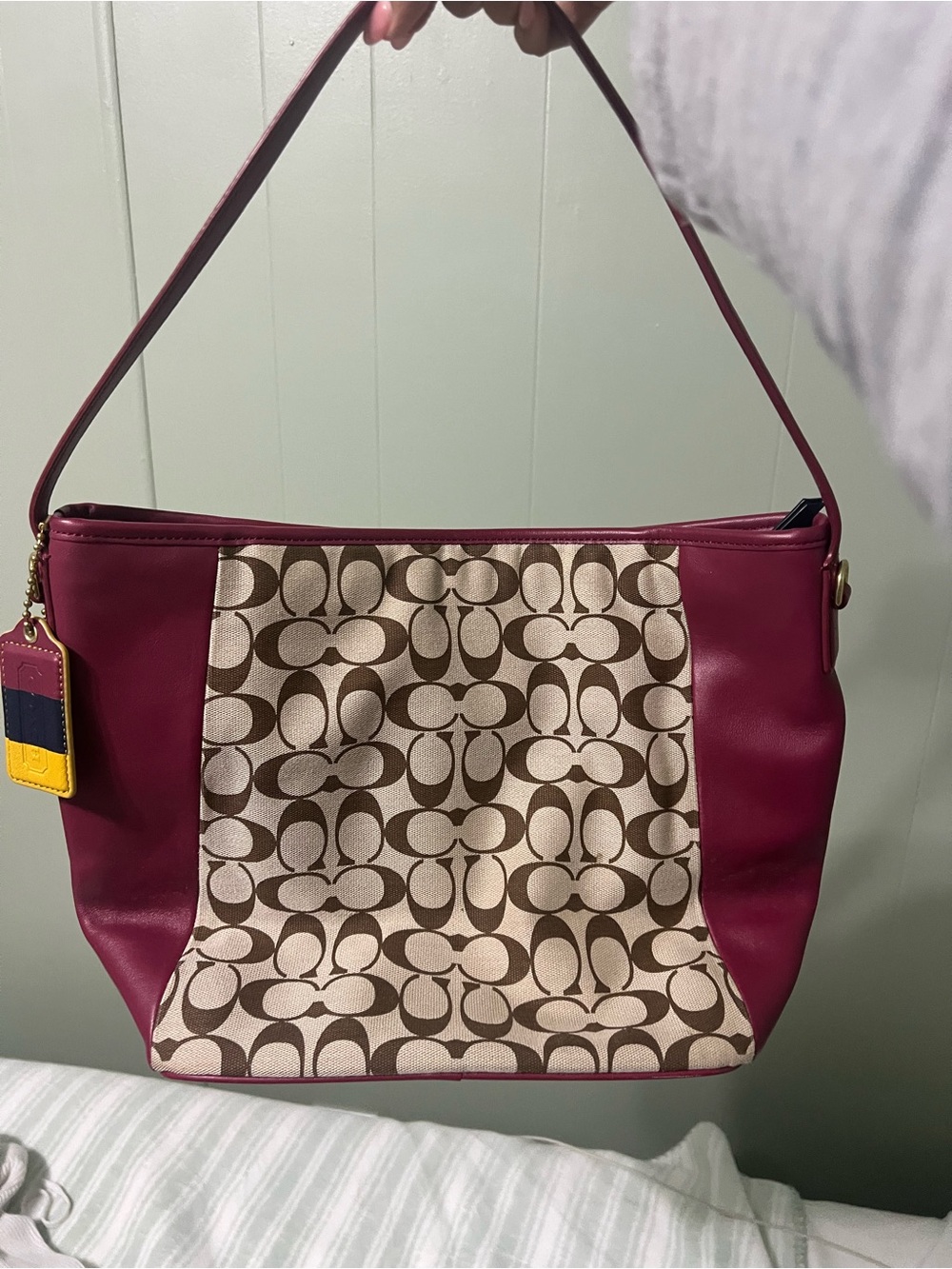 Coach Pink Leather & Signature Canvas Shoulder Bag y2k